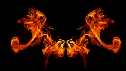 Flame Flame Texture For Strange Shape Fire Background Flame meat that is burned from the stove or from cooking. danger feeling abstract black background Suitable for banners or advertisements.