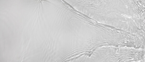 Transparent white clear water wave surface texture with splashes and bubbles. Abstract summer banner background Water waves in sunlight with copy space Cosmetic moisturizer micellar toner emulsion