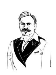 Hand drawn linear portrait historical figure. Yurii Voronyi