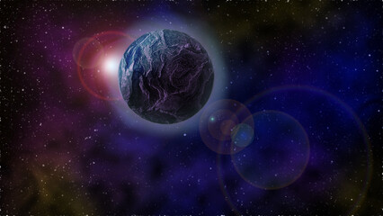 Obraz na płótnie Canvas Lever de soleil sur une planète avec halo de lumière