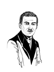 Hand drawn linear portrait historical figure. Mykola Kulish