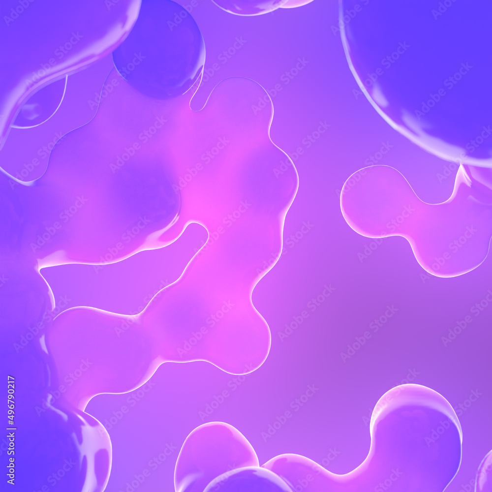 Poster Magical glowing liquid drops. 3d rendering digital illustration. Minimal art style with depth of field
