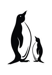 Penguin and its baby vector icon. Arctic animal.