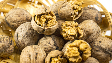 Isolated image of a lot of walnuts close-up