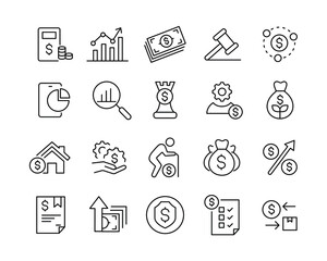 Money Management Icons - Vector Line. Editable Stroke. 