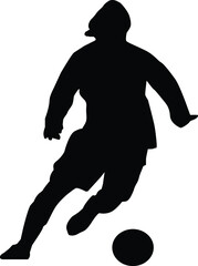 Soccer player in field. Football player kicking ball silhouette vector isolated.