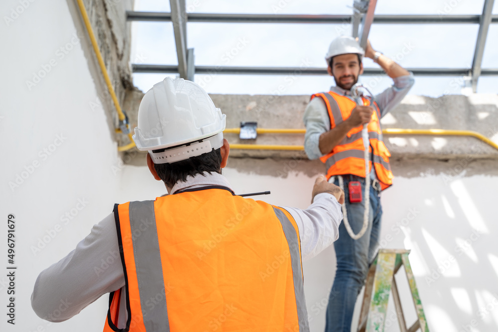 Fototapete structural engineer and architect work working in progress of construction project at construction s