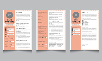 Modern Resume Layout, Professional Resume with Cover Letter Minimal Resume template