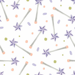Magic star wand watercolor seamless pattern wallpaper nursery