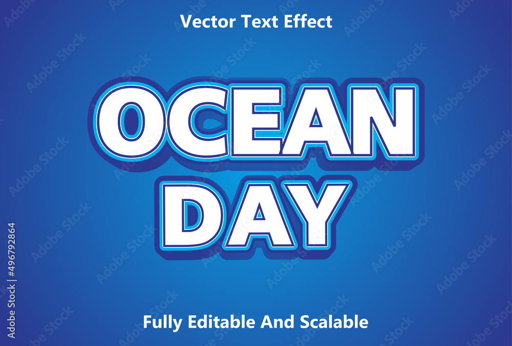 Poster ocean day text effect with blue gradient color background editable.