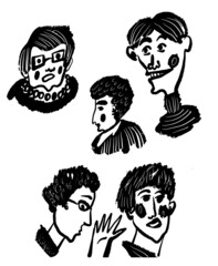 drawing picture, collection of different faces of people, men and women, sketch, blur, graphic, hand drawn comic illustration