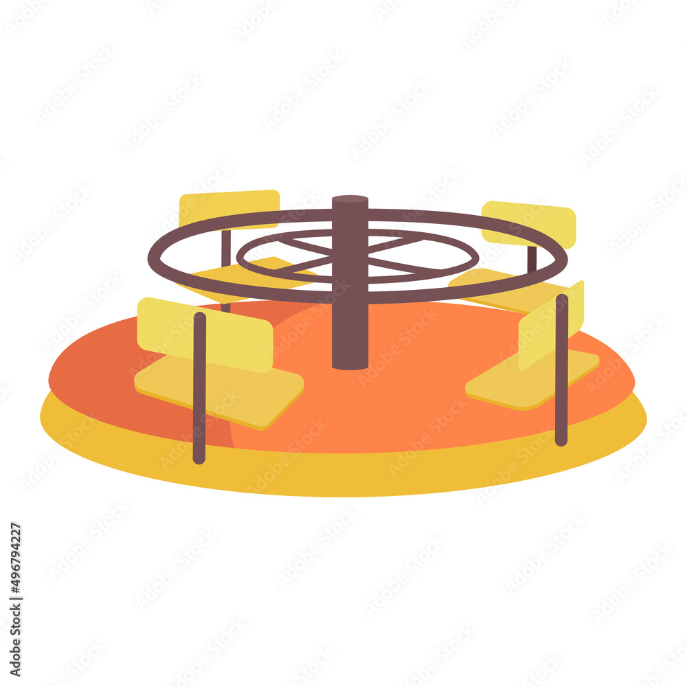 Poster playground roundabout semi flat color vector object. full sized item on white. rotating mechanism. m