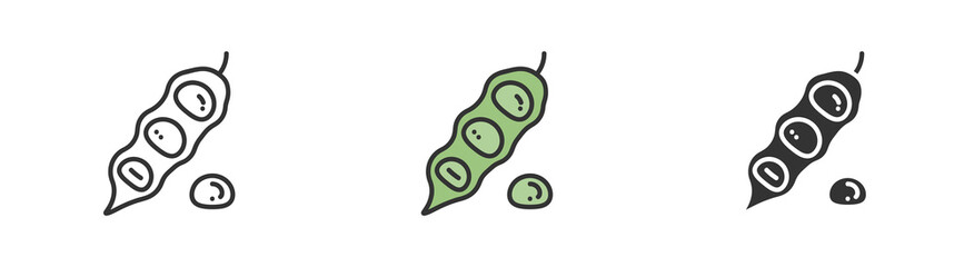 Simple minimalism bean icons in modern style for web apps. Outline, colorful and glyph vector flat illustration