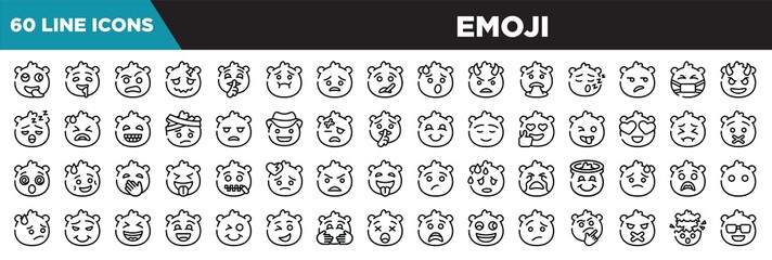 emoji line icons set. linear icons collection. stupid emoji, drool emoji, sceptic headache vector illustration
