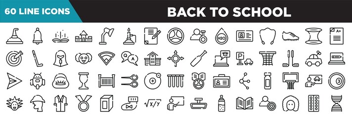 back to school line icons set. linear icons collection. still, school alarm, tale, fort vector illustration