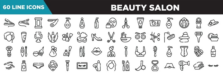 beauty salon line icons set. linear icons collection. flat iron, hair straightner, makeup remover wipes, straight razor vector illustration