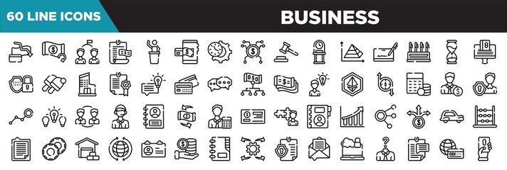 business line icons set. linear icons collection. bankrupt, refund, competitor, bills vector illustration