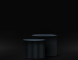 3D black steps around a round pedestal or podium. Dark minimal scene for product showcase.