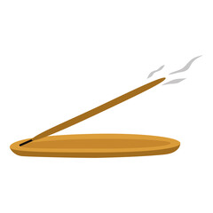 Smoking incense stick on a stand. Incense for the practice of meditation, relaxation, space purification and relaxation. Vector illustration.