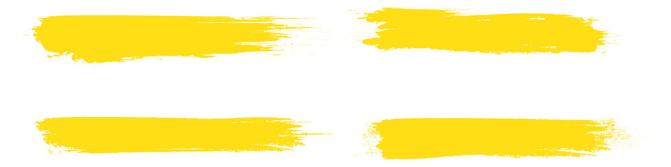 Obraz premium Yellow brush stroke set isolated on background. Collection of trendy brush stroke vector for yellow ink paint, grunge backdrop, dirt banner, watercolor design and dirty texture. Brush stroke vector
