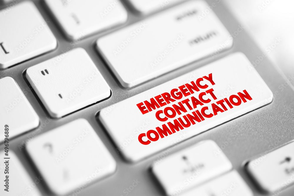 Poster emergency contact communication text button on keyboard, concept background