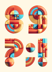 3d rendering of colorful font made of abstract geometric shapes