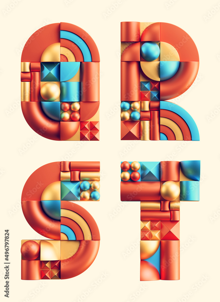 Fototapete 3d rendering of colorful font made of abstract geometric shapes