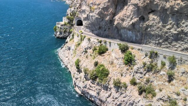 Amazing aerial view of beautiful Amalfi Coast in summer season, Italy. Drone viewpoint