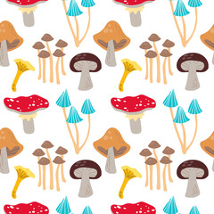 Seamless pattern with mushrooms . Creative autumn texture for fabric, wrapping, textile, wallpaper, apparel. Vector illustration EPS