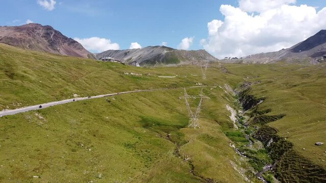 Stelvio Mountain Pass at South Tyrol, Italy - Aerial Drone View of the Famous Road and Giro d' Italia Cycling Lap