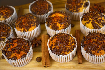 Image of delicious chocolate muffins close up