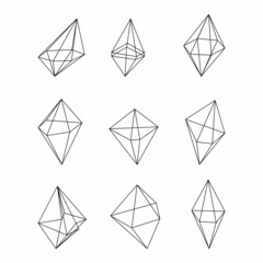 crystals outline vector illustration set
