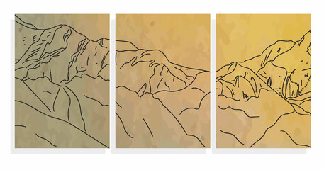 mountain landscape with grunge texture vector covers set