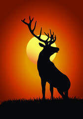 Deer silhouette. Beautiful deer, buck or stag silhouette icon.