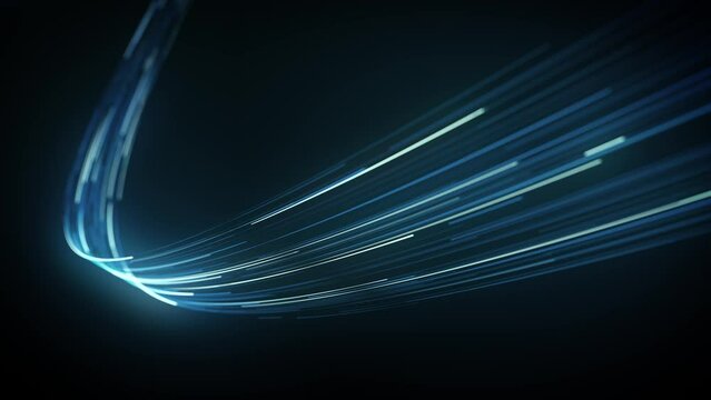 Abstract Light Fiber Strings Flowing Background Loop/ 4k animation of an abstract wallpaper technology background with flowing powerful speed stroke patterns and depth of field seamless looping