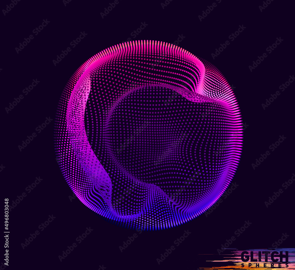 Poster corrupted violet point sphere. abstract vector colorful mesh on dark background. futuristic style ca