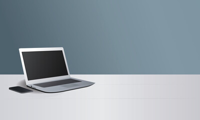 Laptop flat vector icon illustration. Modern laptop on table. Work from home concept.