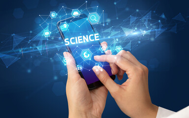 Hand using smartphone with technology concept