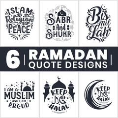 Ramadan SVG bundle, Ramadan typography set. 6 Islamic typography quotes