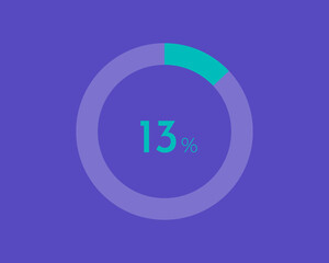 13 Percentage diagrams on blue color background HD, pie chart for Your documents, reports, 13% circle percentage diagrams for infographics