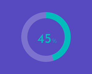 45 Percentage diagrams on blue color background HD, pie chart for Your documents, reports, 45% circle percentage diagrams for infographics