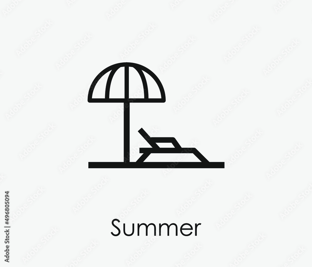Poster sunbed vector icon. editable stroke. symbol in line art style for design, presentation, website or a