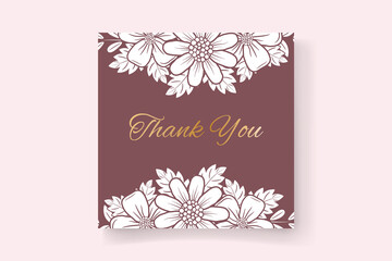 Thank you card template with flower outline decoration