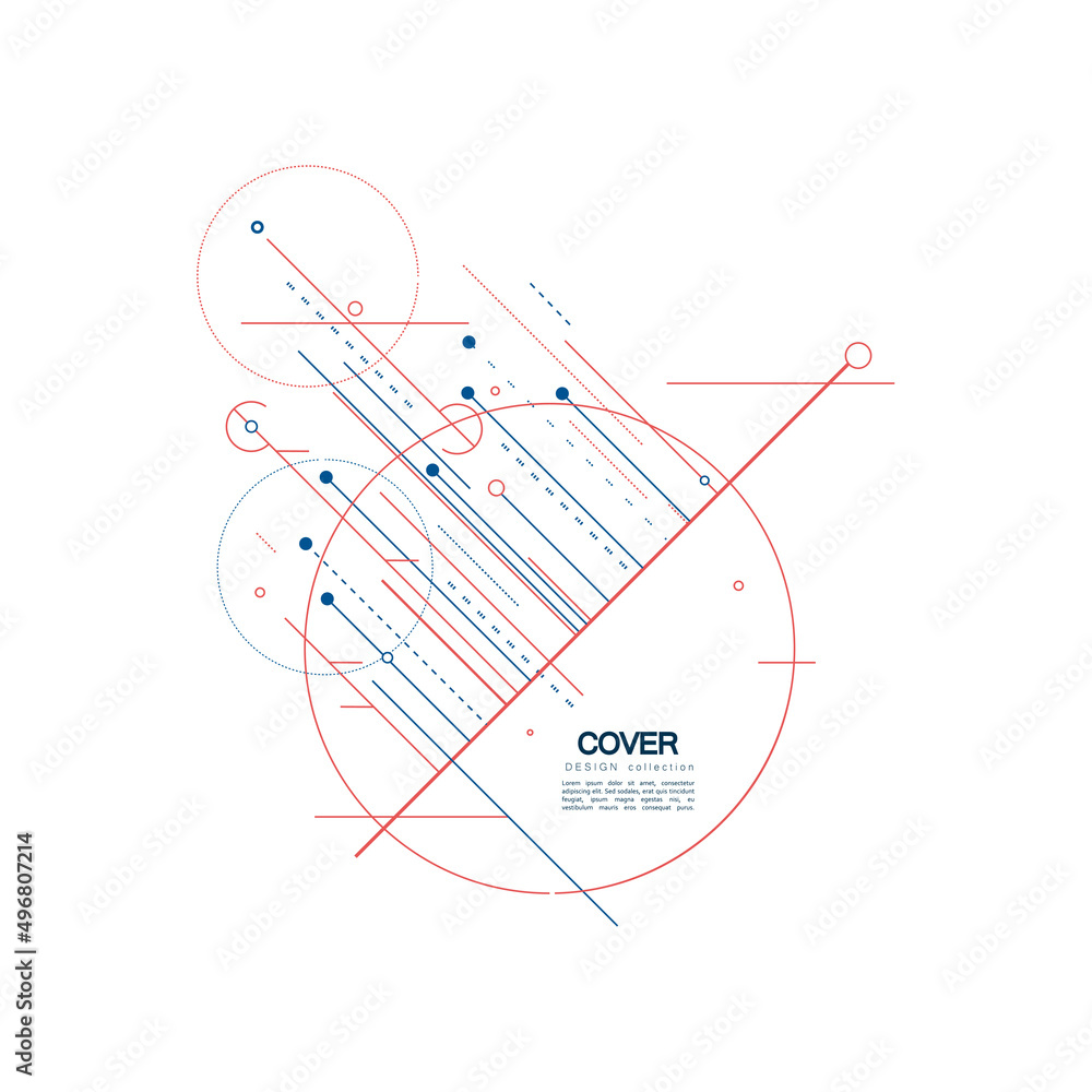 Poster Abstract digital technology background with circles and lines. Vector futuristic structure elements. Dynamic pattern on white background