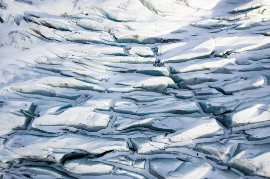Aerial view of the abstract background from a glacier ice in wintertime, Iceland.
