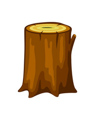 Tree stump on a white background. Parted off trunk of a tree vector.