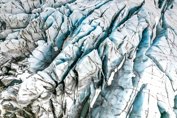 Aerial view of Svinafellsjokull Glacier in wintertime in Iceland.