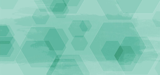 Green grunge minimal geometric background with hexagons. Vector banner design