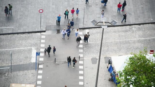 Barcelona, Spain. Aerial overhead view of La Rambla from a high viewpoint