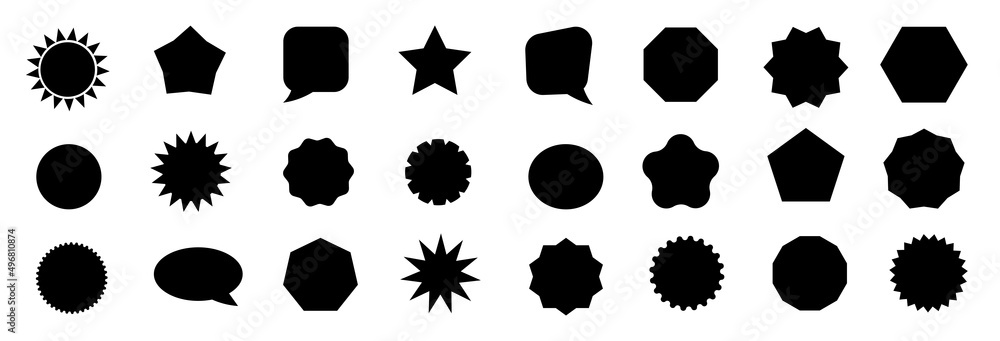 Poster template of stickers of various shapes for sale and business promotion. empty black label or price t